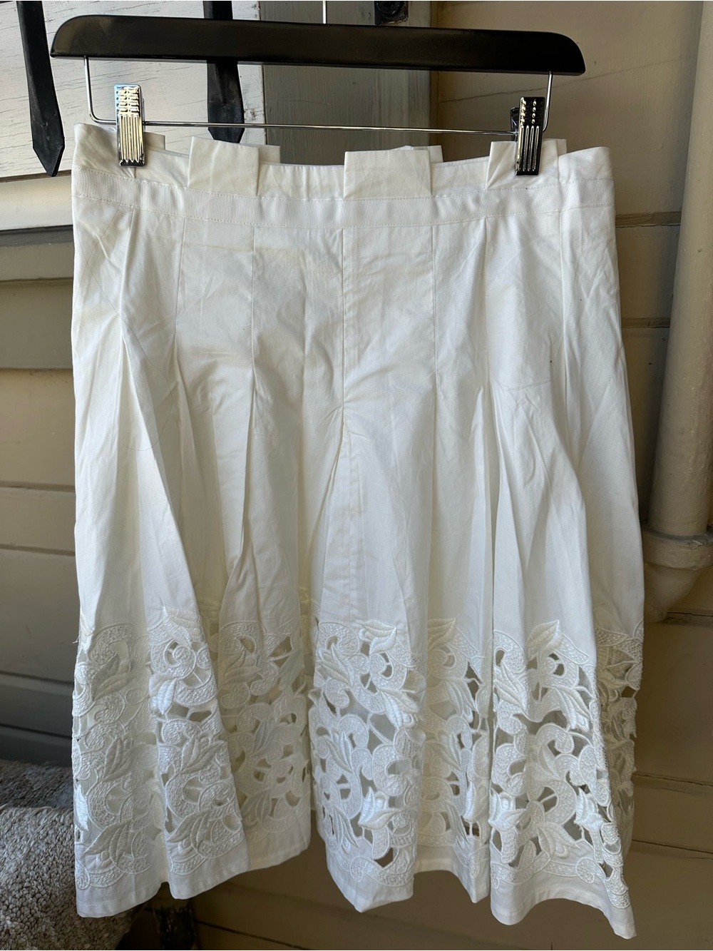White Embroidered A-Line Midi Skirt
